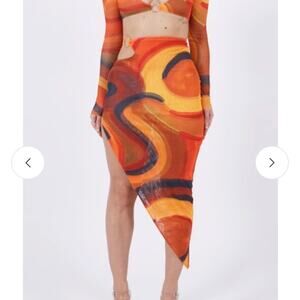 FARAI LONDON Willow Asymmetrical Midi Skirt Orange XS
